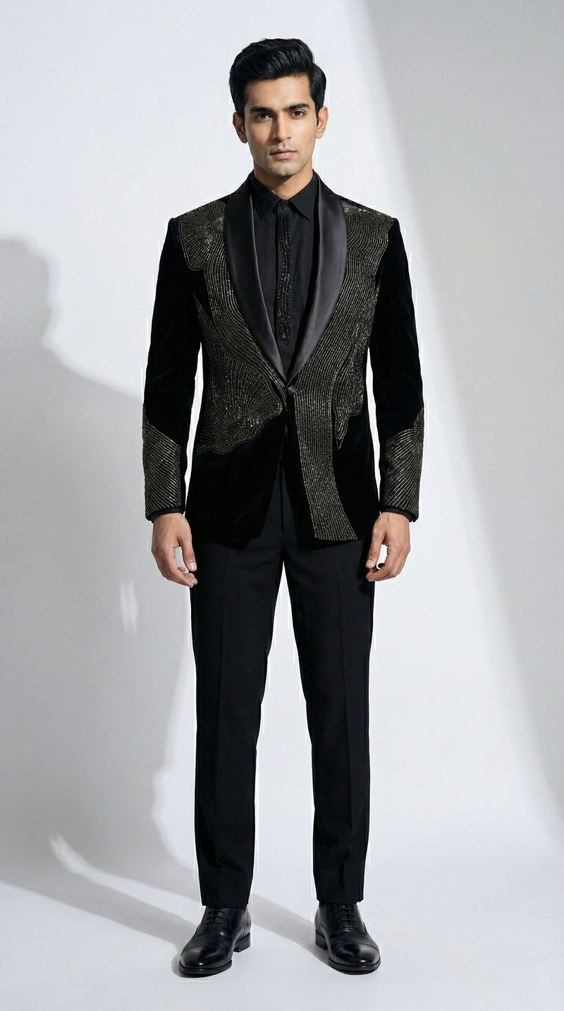 The Noir Luminary - Black Velvet Tuxedo Suit