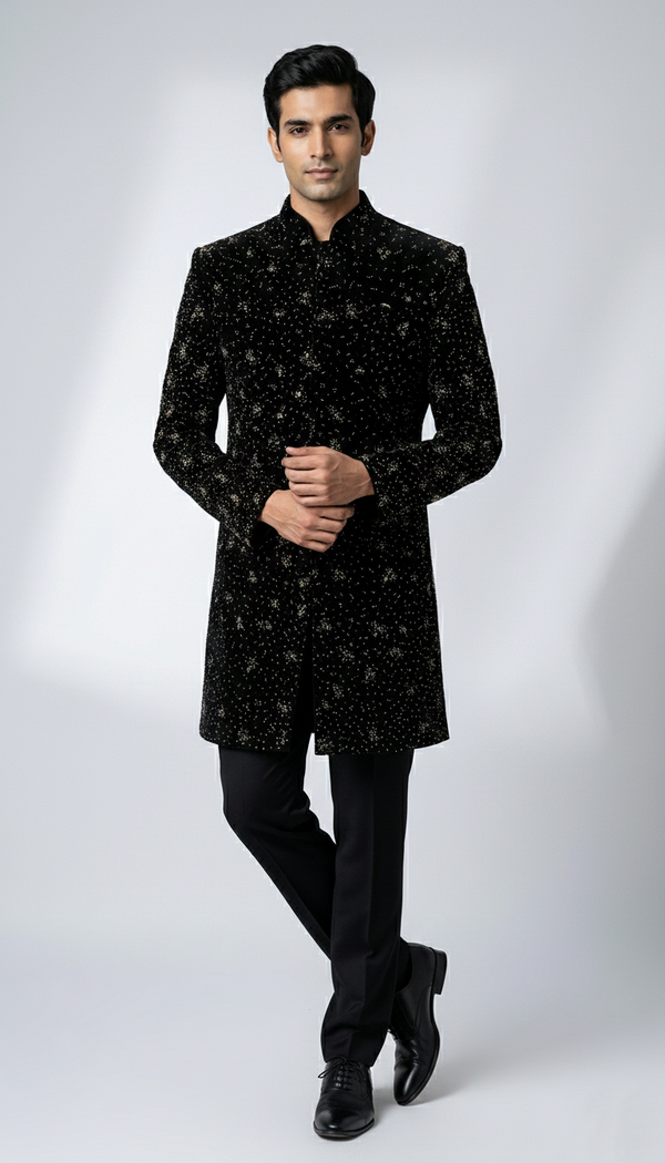 The Starlit Sovereign - Embellished Velvet Indo Western