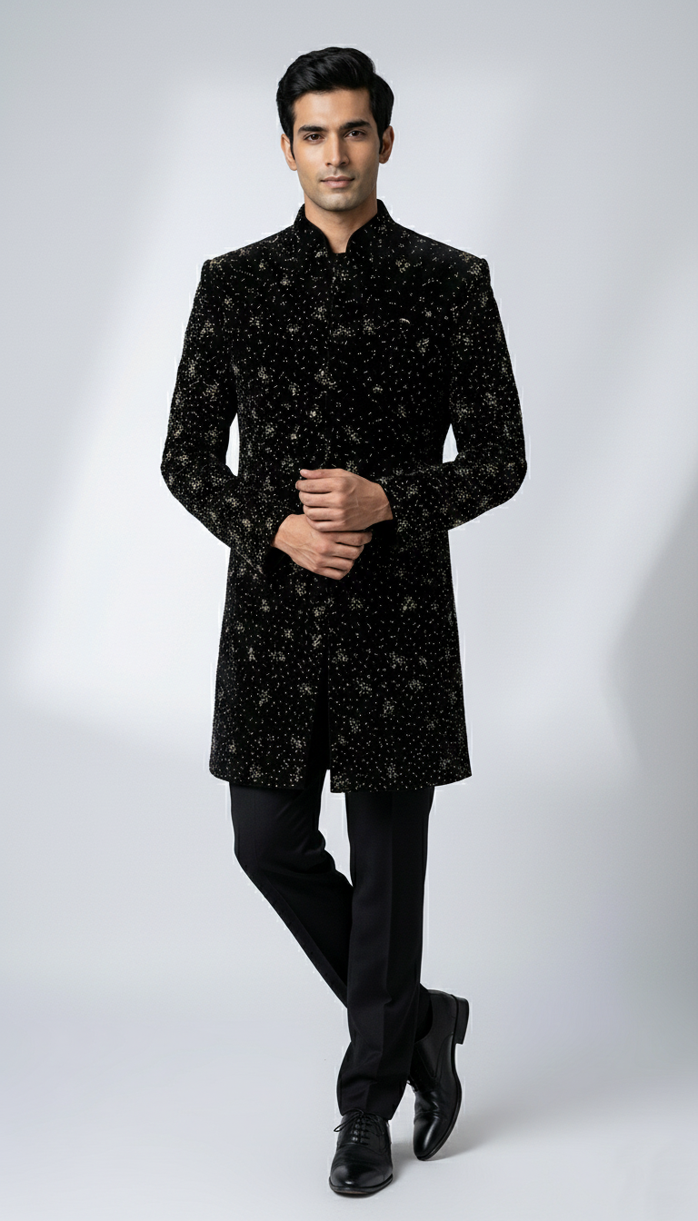 The Starlit Sovereign - Embellished Velvet Indo Western