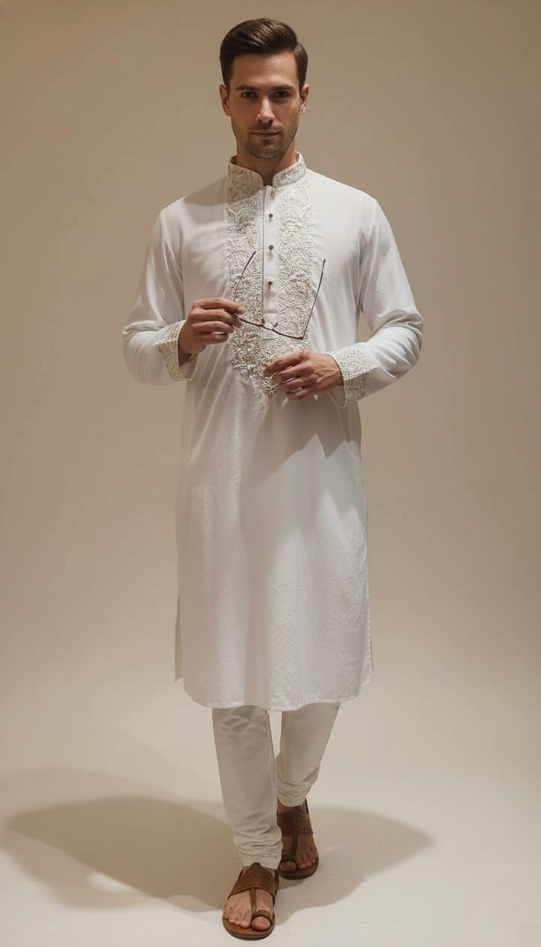 Ethereal White Embroidered Kurta Set