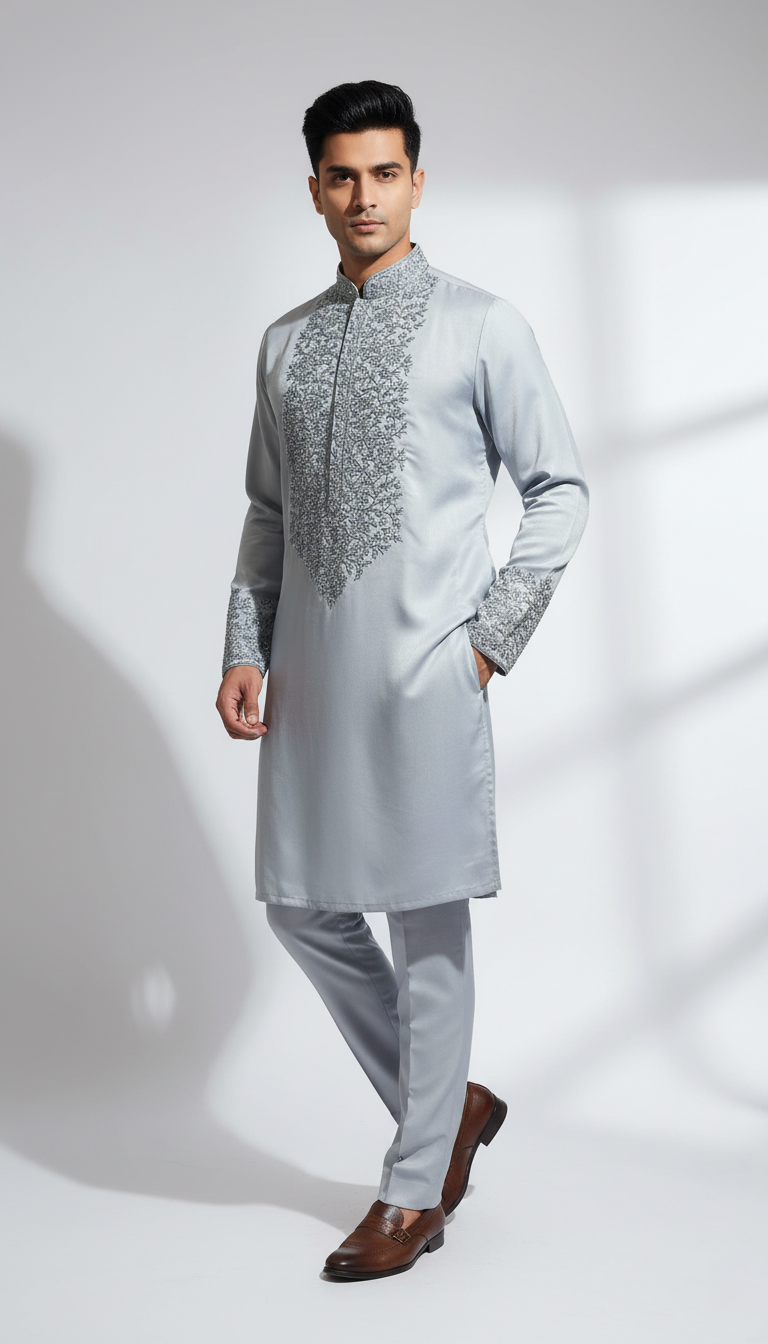 Monochromatic Embroidered Kurta Set
