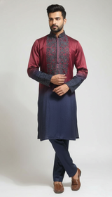 Ombre Embroidered Kurta Set - Wine to Navy