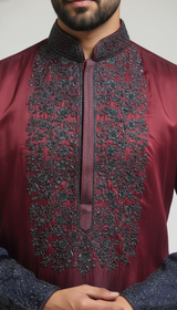 Ombre Embroidered Kurta Set - Wine to Navy