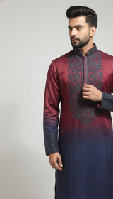 Ombre Embroidered Kurta Set - Wine to Navy