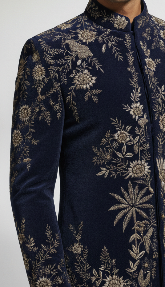 The Imperial Navy Blue Embroidered Set