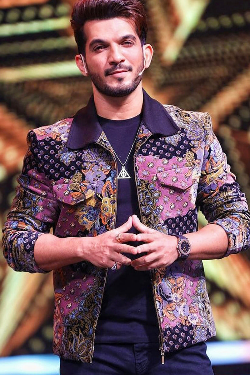 Arjun Bijlani in Multicolored mixed print bomber jacket – Telon Heritage