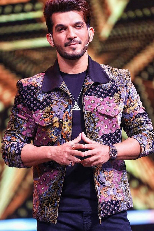 Arjun Bijlani in Multicolored mixed print bomber jacket