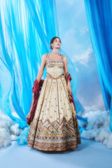 The Ivory Archive - full length front look with maroon dupatta