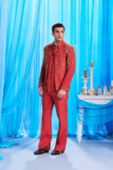 Crimson Bloom Suit - full length front look with flared trousers