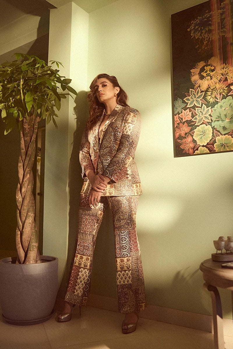 Huma Qureshi in Patchwork powersuit