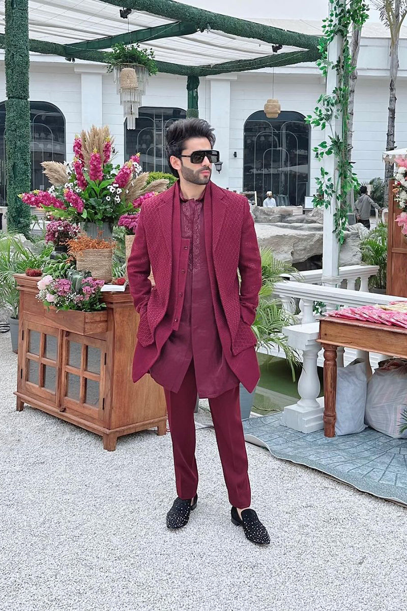 RAHUL SHARMA IN MAROON INDO WESTERN WITH LAPEL