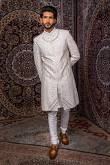 Ivory Geometric Panel Sherwani Set