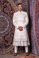 Rajwadi Handwork Ivory Sherwani Set