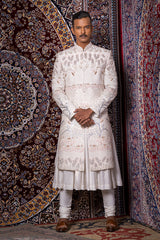 Rajwadi Handwork Ivory Sherwani Set