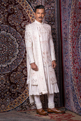 Rajwadi Handwork Ivory Sherwani Set