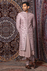 Mauve Raw Silk Heavy Work Sherwani Set