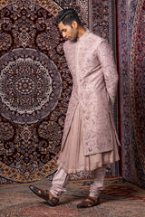 Mauve Raw Silk Heavy Work Sherwani Set