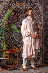 Pink Slub Silk Sherwani Set