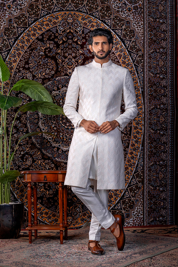 Ivory Chevron Sherwani Set