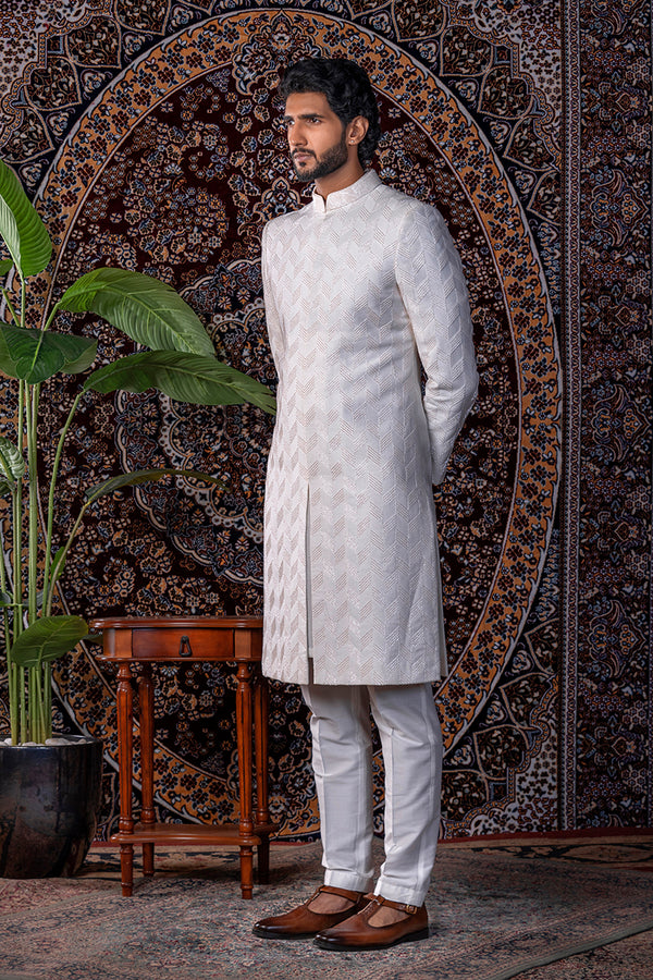 Ivory Chevron Sherwani Set