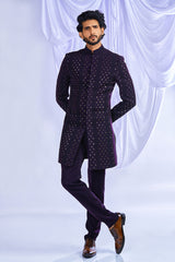 Wine curvy work  Indowestern set