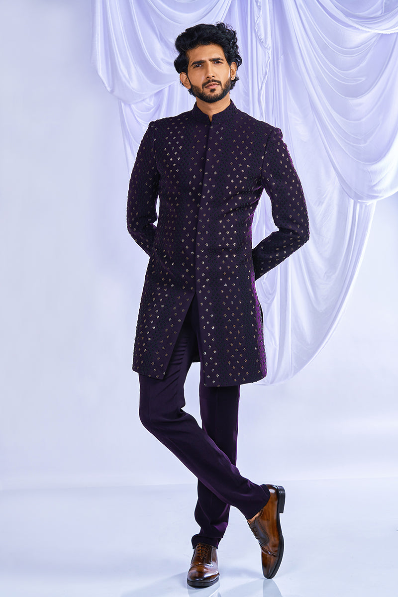 Wine curvy work  Indowestern set