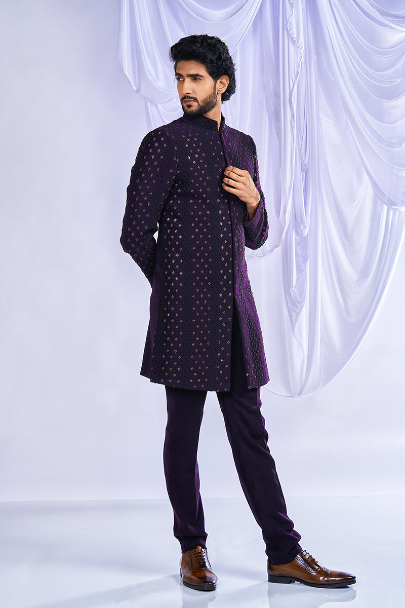 Wine curvy work  Indowestern set