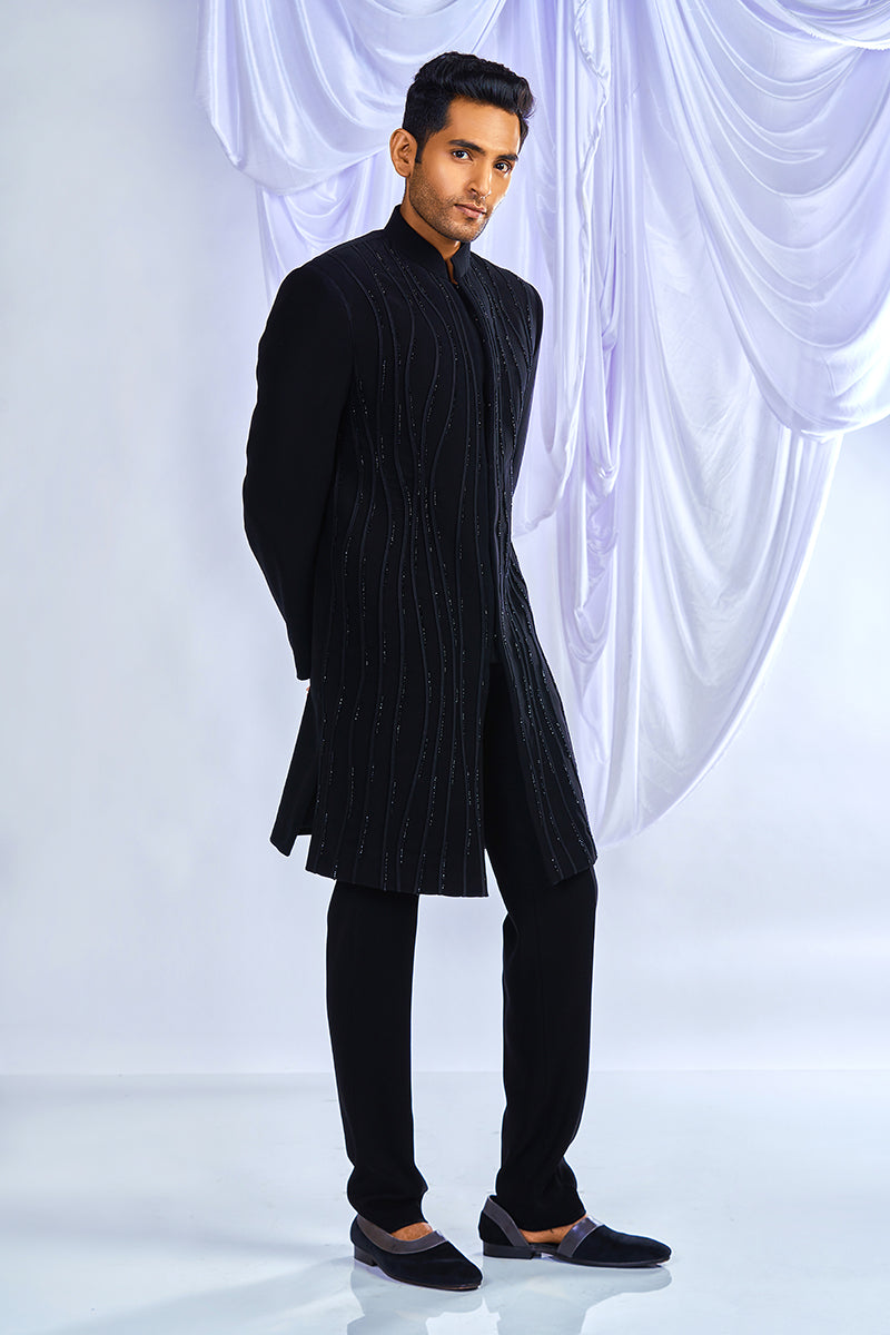 Black Curvy work Indowestern Set