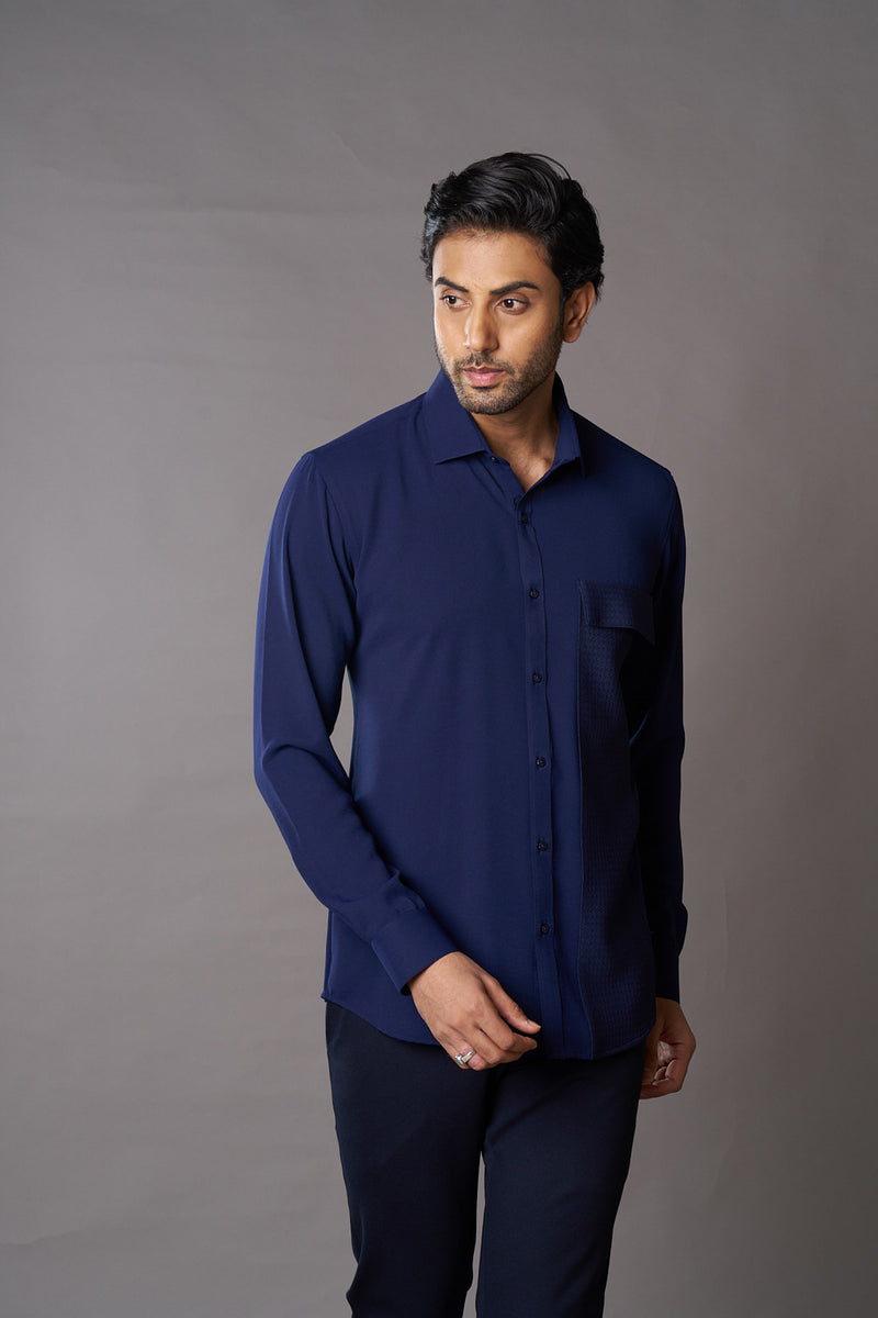 Blue Pocket Textured Shirt