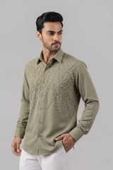 Sage Green Pearl & Thread Lattice Embellished Shirt