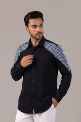 Navy Geo Print Raglan Panel Contrast Sleeve Shirt