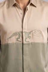 Fossil — Sand & Sage Colour Block Dinosaur Skeleton Embroidered Shirt