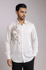 Off-White Feminine Face Line Art Embroidered Shirt