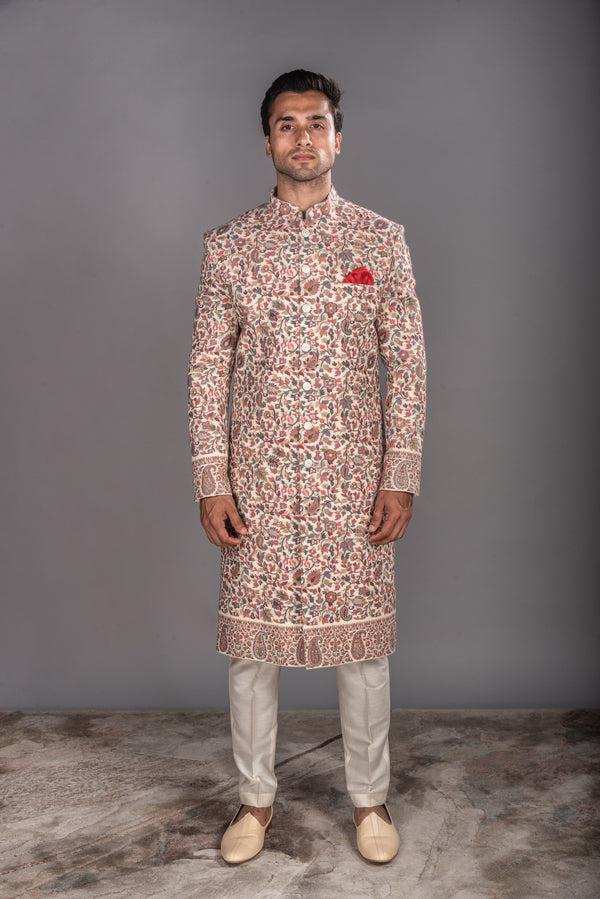 Pashmina Self Woven Fabric Sherwani