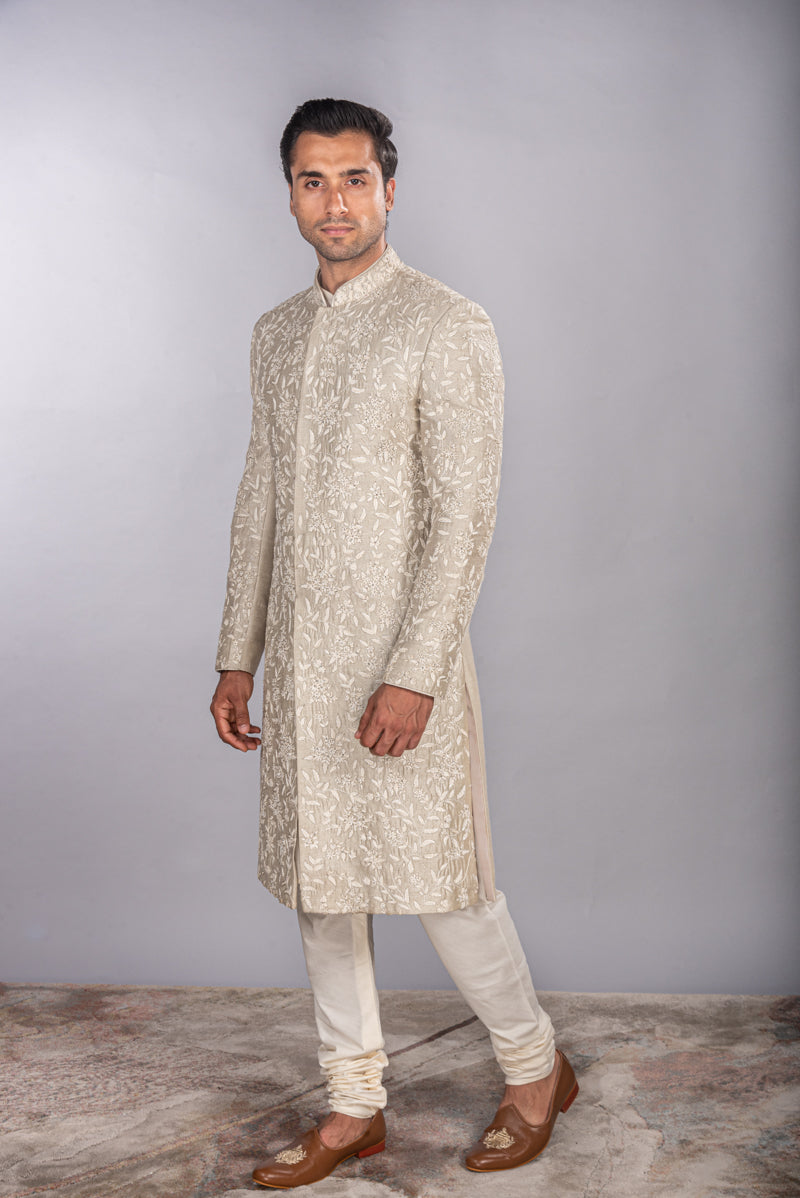 Sage Green Silk Sherwani