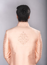 Peach Raw Silk All Over Work Sherwani