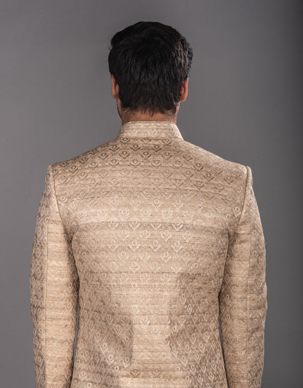 Antiq Gold Raw Silk Sherwani