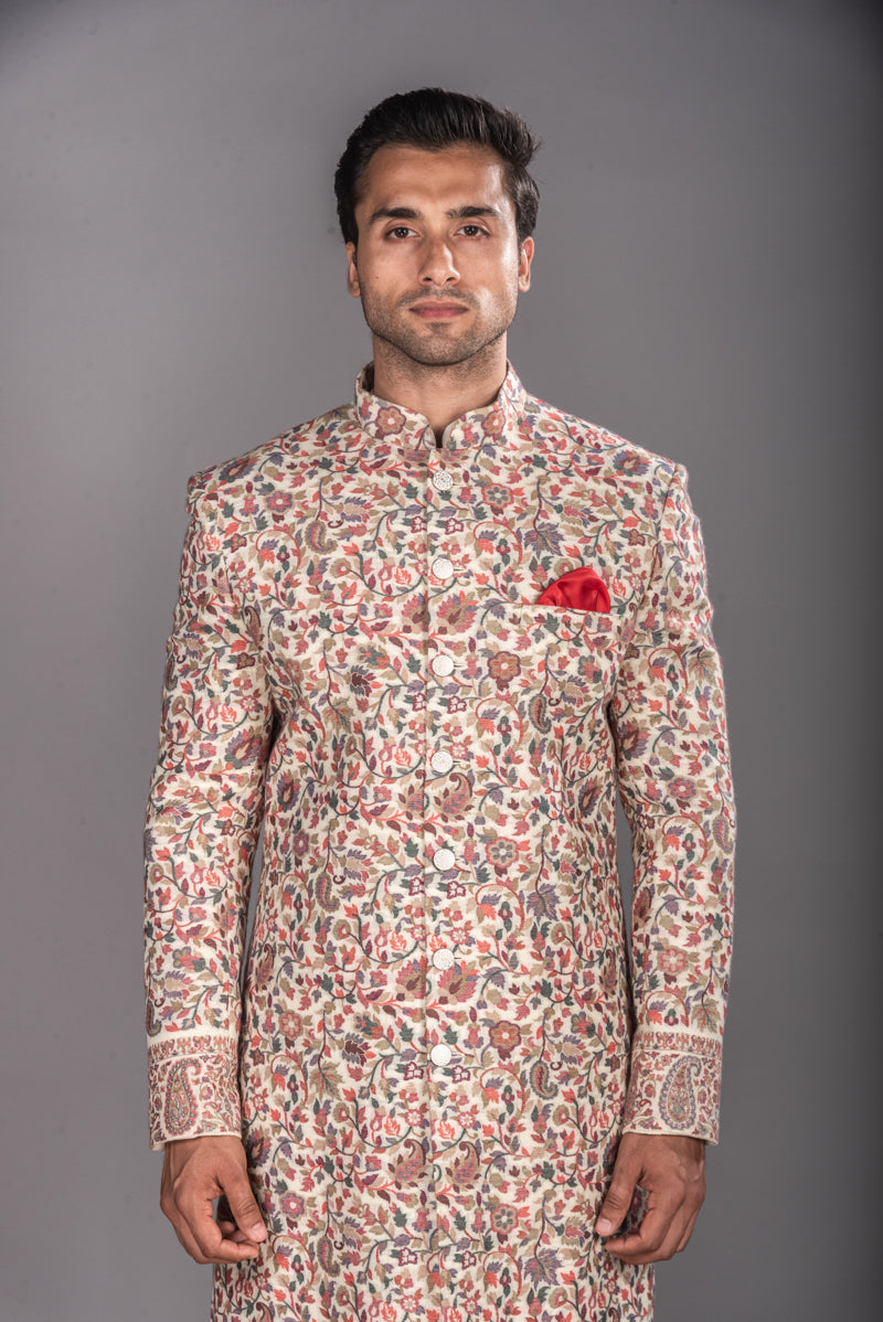 Pashmina Self Woven Fabric Sherwani