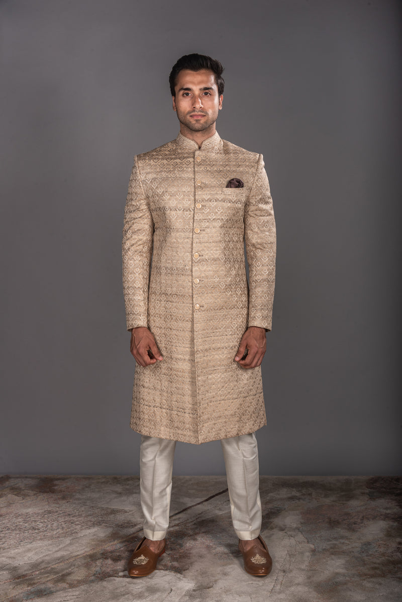 Antiq Gold Raw Silk Sherwani