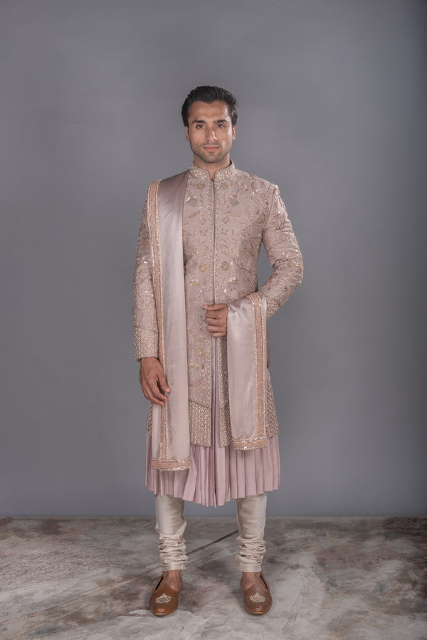 Heavy Work Raw Silk Sherwani